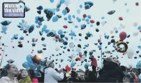  ??  ?? The balloon release for Connor Brown in Farringdon, Sunderland, last night.