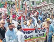  ?? PTI FILE ?? Youth Congress members holding a protest over the killing of farmers in Madhya Pradesh in Ambala.