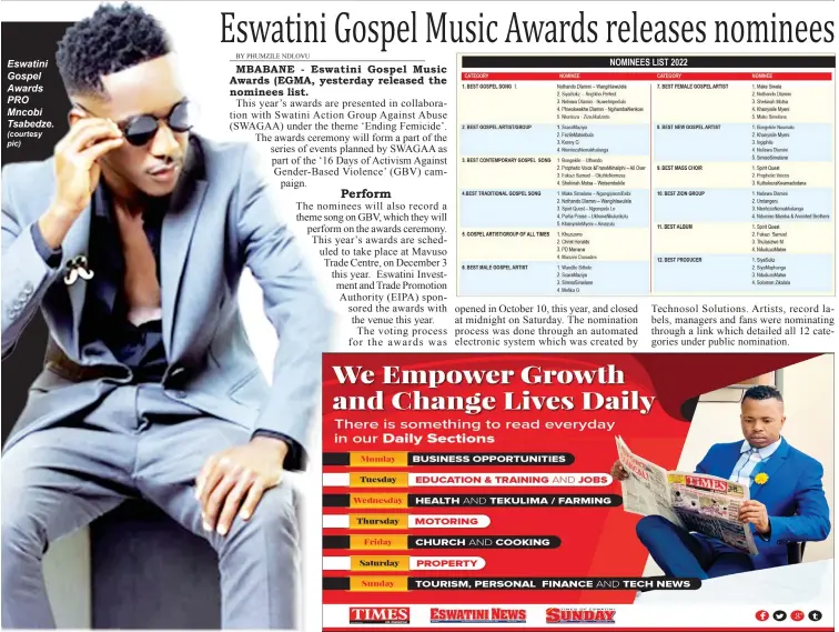  ?? (courtesy pic) ?? Eswatini Gospel Awards PRO Mncobi Tsabedze.