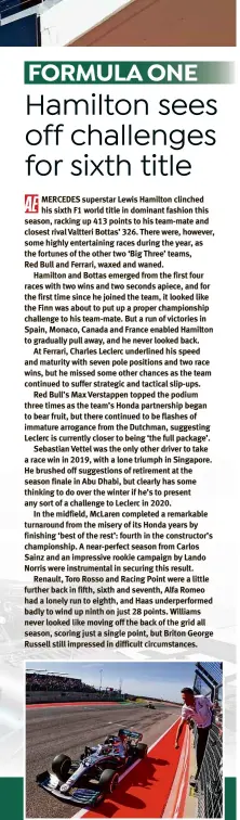  ??  ?? TEXAS TRIUMPH
Hamilton sealed his sixth F1 driver’s title by finishing second at the United States Grand Prix in Austin, Texas, in November, with two races of the season still to go