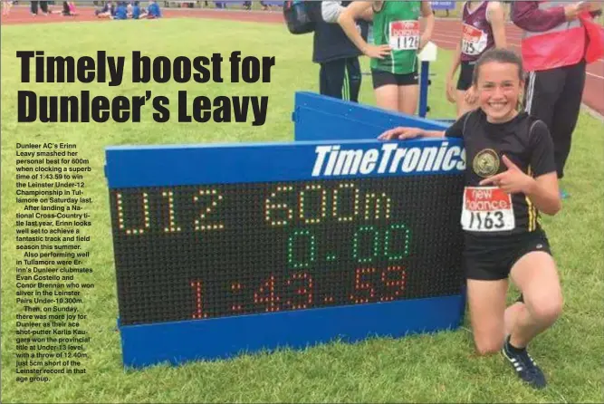  ??  ?? Erinn Leavy is all smiles after winning the Leinster Under-12 600m in a personal best time.