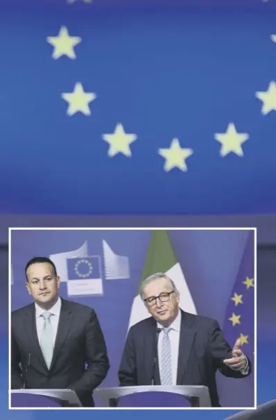  ??  ?? 0 Clockwise from main: Donald Tusk says there is a special place in hell for Brexiteers; Theresa May visits Stormont; David Davis at the launch of a free trade paper; Leo Varadkar, left, and EC President Jean-claude Juncker in Brussels