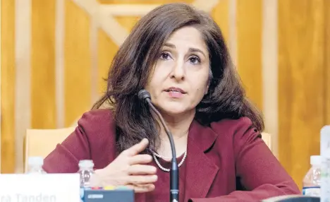  ?? ANDREW HARNIK/AP ?? Neera Tanden, President Joe Biden’s nominee for director of the Office of Management and Budget, testifies Feb. 10 during a Senate Budget Committee hearing.