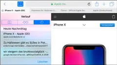  ??  ?? Safari kann auf dem iPhone 8 Plus links Verlauf oder Lesezeiche­n einblenden und bietet sogar echte Tabs.