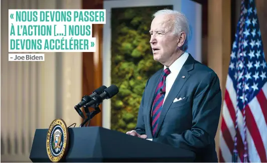  ?? PHOTO AFP ?? Le président américain Joe Biden a prononcé un discours, hier, à Washington lors d’un sommet virtuel sur le climat.