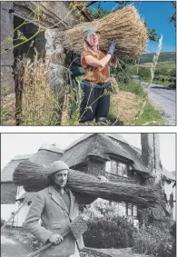  ?? PICTURES: JAMES HARDISTY/YPN ?? Phoebe Tegetmeier collects straw from a barn to be used on Oak House, above, while her father works on the roof, left. He is pictured in 1979 in Scarboroug­h, above.