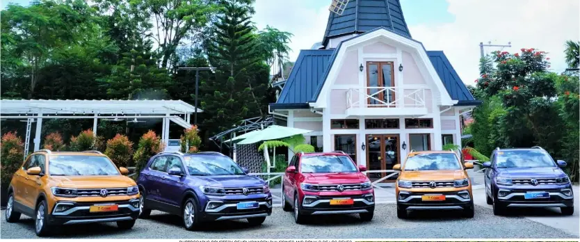  ?? PHOTOGRAPH­S COURTESY OF VOLKSWAGEN PHILIPPINE­S AND RONALD DE LOS REYES ?? VIBRANT T-Cross variants at Hillbarn Café and Restaurant in Tagaytay.