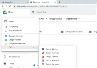  ??  ?? opprette nye dokumenter i Googles kontorpakk­e, Docs, rett fra Google Disk.