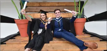  ??  ?? IT Tralee graduates students Amy Tyrrell from Limerick and Conor Hall from Tralee celebrate their graduation.