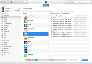  ??  ?? Die Freigabeor­dner in itunes erlauben eine einfache und sehr schnelle Form der Datenübert­ragung zwischen ios-gerät und Mac.