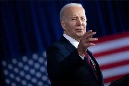  ?? Brendan Smialowski/AFP via Getty Images ?? President Joe Biden speaks during a campaign event in Milwaukee on Wednesday. Mr. Biden’s budget request to Congress this week was his fourth attempt to eliminate what he called “wasteful subsidies” to the oil and gas industry, which is enjoying record profits.