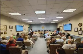  ?? DAN SOKIL — MEDIANEWS GROUP ?? Lansdale councilman BJ Breish, at podium, speaks to Upper Gwynedd’s commission­ers after presenting a petition supporting a proposed developmen­t on Pennbrook Parkway on Tuesday, Aug. 222023.