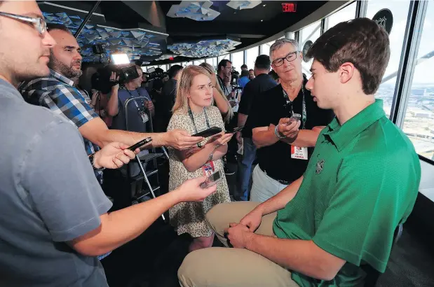  ?? — TOM PENNINGTON/GETTY IMAGES ?? The Canucks selected American blue-liner Quinn Hughes with the seventh overall pick at the 2018 NHL draft in Dallas.