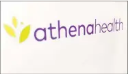  ?? Associated Press ?? A logo for athenaheal­th is displayed on a computer Monday in New York. Athenaheal­th shares soared Monday after the struggling medical billing software maker received a $5.7 billion cash buyout offer.