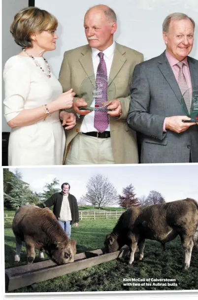  ??  ?? Kim McCall of Calverstow­n with two of his Aubrac bulls