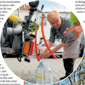  ?? ?? Una vecina de la Sierra Norte de Córdoba llena una garrafa de agua potable. Abajo, imagen del pantano de Aracena