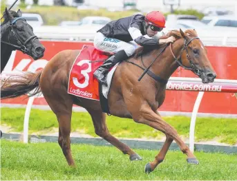  ?? Picture: GETTY ?? Jordan Childs riding Written By wins a Blue Diamond Prelude at Caulfield yesterday