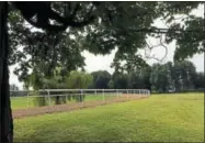  ??  ?? Godolphin Racing’s Greentree Stable on Nelson Avenue has a nearly mile-long training track with a synthetic surface comprised of rubber, fiber and sand that is softer for horses to run on.