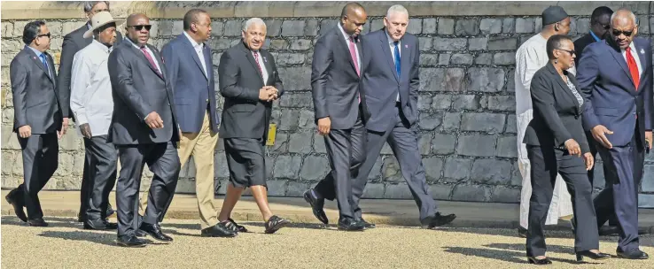  ?? Photo: DEPTFO News ?? Prime Minister Voreqe Bainimaram­a (sixth from left) at Windsor Castle during the Commonweal­th Heads of Government Meeting in London.