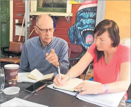  ??  ?? Sir Roger Hall and director of Cinderella, Madeleine Howard, collaborat­ing during the rehearsal stage of the production.