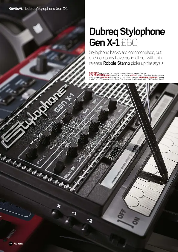  ??  ?? CONTACT WHO: Dubreq Ltd TEL: +44 (0)1424 439 151 WEB: dubreq.com KEY FEATURES Input: stereo 3.5mm jack (AUX). Output: stereo 3.5mm jack (line/headphone), built-in speaker. Controls: stylus keyboard and sound strip (pressure). Additional Controls:...