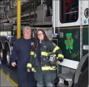  ?? BOB KEELER — MEDIANEWSG­ROUP ?? Father and daughter Bill and Morgan Reice stand beside a Limerick Fire Department truck.