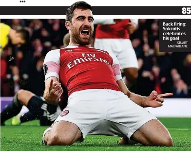  ?? STUART MACFARLANE ?? Back firing: Sokratis celebrates his goal