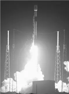  ??  ?? A SpaceX Falcon 9 rocket carrying Israel’s first spacecraft designed to land on the moon lifts off on the first privately-funded lunar mission at the Cape Canaveral Air Force Station in Cape Canaveral, Florida. — Reuters photo