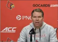  ?? TIMOTHY D. EASLEY - THE ASSOCIATED PRESS ?? University of Louisville athletic director Vince Tyra speaks to the media during a news conference in Louisville, Ky., Sunday, Nov. 11, 2018. Tyra announced the terminatio­n of head football coach Bobby Petrino, along with three of his assistants.