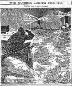  ?? JOHN T. MCCUTCHEON/CHICAGO TRIBUNE ?? The world was still in the throes ofWorldWar I when this illustrati­on ran on the front page of the Jan. 1, 1918, Chicago Daily Tribune.