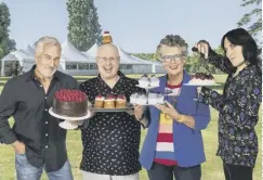  ??  ?? The bakers taking part in this year’s Great British Bake Off, main; new host Matt Lucas, second left, with Paul Hollywood, Prue Leith and Noel Fielding, above