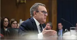  ?? AL DRAGO — BLOOMBERG ?? Andrew Wheeler, the nominee to lead the Environmen­tal Protection Agency, speaks at a Senate Environmen­t and Public Works Committee confirmati­on hearing Wednesday.