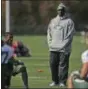  ?? SETHWENIG — THE ASSOCIATED
PRESS ?? New York Jets head coach Todd Bowles looks over the field during a NFL football practice in Florham Park, N.J., on Wednesday.