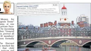  ??  ?? FREE-SPEECH ROW: Ten hopefuls blind to the fact that their online lives are public lost their places at Harvard over postings on a Facebook site (inset).