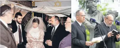  ??  ?? Luciano Moše Prelević i Sara tijekom tradiciona­lnog židovskog vjenčanja (posve lijevo); S bivšim izraelskim veleposlan­ikom Yossijem Amranijem u povodu Jom hašoe (lijevo)