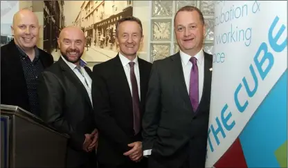  ??  ?? Wexford Enterprise Centre’s Colin Browne, board member; Brendan Ennis, CE; and Eamonn Murphy, chairman; with Tom Enright, CE, Wexford County Council who launched The Cube.