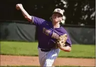  ?? Pete Paguaga / Hearst Connecticu­t Media ?? Westhill’s Kyle Kipp pitches during an FCIAC quarterfin­al against Ridgefield on Saturday.