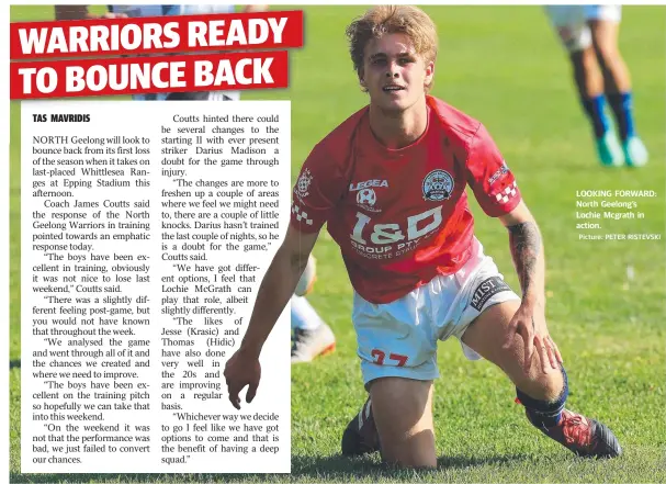  ?? Picture: PETER RISTEVSKI ?? LOOKING FORWARD: North Geelong’s Lochie Mcgrath in action.