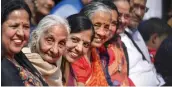  ?? — PTI ?? Delhi CM Arvind Kejriwal’s wife Sunita (3rd left), mother Geeta (4th left) and other family members and relatives attend his swearing-in.
