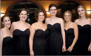  ??  ?? Sarah Latham, Lisa Sick and Courtney Sick, all of Little Rock; Lauren Williams of North Little Rock; and Amanda Briggler and
Lauren Briggler, sisters of the groom, both of Little Rock