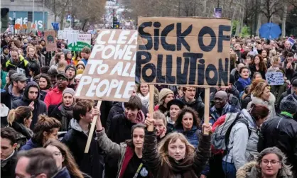  ??  ?? Thousands of climate protesters marching in Brussels, Belgium, earlier this month. Photograph: Olivier Hoslet/EPA