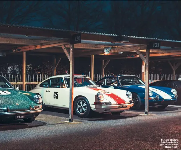  ??  ?? Porsche 911s (and 904s) swelled the grid for the Ronnie
Hoare Trophy