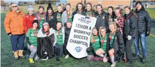  ?? JASON SIMMONDS/THE GUARDIAN ?? KISHORA won its first PEISAA Senior A Girls Soccer League championsh­ip since 2016 on Saturday. The combined team from Kensington Intermedia­te-Senior High School and Kinkora Regional High School defeated the Bluefield Team Two Bobcats 2-1 in the gold-medal game at the Terry Fox Sports Complex in Cornwall. KISHORA team members are, front row, from left, MacKenzie Mill, Ashley DesRoches, Bailey Butler, Brianna Hughes, Hannah Rogers, Abby Rogers and Mya Moffat. Back row, from left, are Lorne Pidgeon (coach), Kylie MacLellan, Maleah Welton, Skye Boutilier, Amelia Murphy, Brooke Gallant, Mya Welton, Ellen Murphy, Lydia Hamill, Jill Lockerby, Charlotte Schofield, Emma Arsenault and Donald Mulligan (coach).