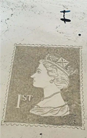  ?? ?? A stamp portrait created on Bamburgh beach for the Platinum Jubilee. Royal Mail has admitted its performanc­e needs to improve