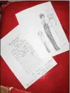  ?? ?? An original sketch of an evening dress from Cristóbal Balenciaga’s 1968 haute couture collection and its 1973 sales receipt.