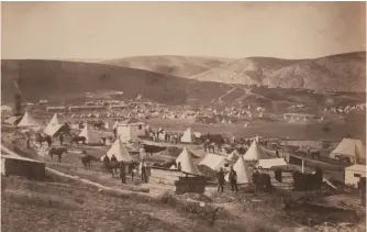  ?? (Library of Congress) ?? ■ A camp of the 5th Dragoon Guards, part of the Heavy Brigade that was present when the Charge of the Light Brigade was made, pictured looking towards Kadikoi.