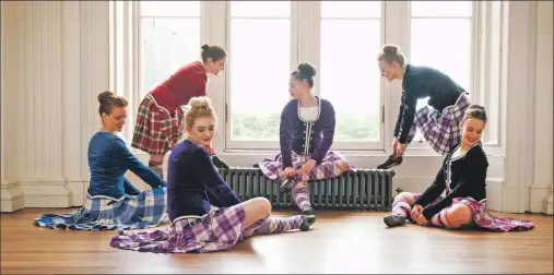  ??  ?? Highland dancers Shona Marie Maclennan, Amy Macleod, Claire Wilson, Alicia Mackenzie, Joanna Maclean and Caitlan Macdonald limber up ahead of this year’s Royal National Mòd 2016.