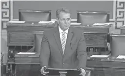  ??  ?? Sen. Jeff Flake, R-Ariz., speaks Wednesday on the Senate floor. In his remarks, Flake called President Donald Trump’s repeated attacks on the media “shameful” and “repulsive” and said Trump “has it precisely backward.’’ SENATE TV VIA AP
