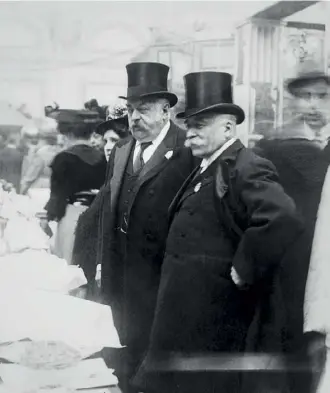  ??  ?? Left: now considered one of the greatest pioneers of modern cooking techniques, Auguste Escoffier, right, attends a Westminste­r culinary exhibition, London, 1899