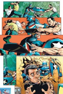  ?? COURTESY OF FREECOMICB­OOKDAY.COM ?? Captain America battles it out with some bad guys in Captain America #1 Free Comic Book Day 2016 Edition, one of many free comic books to be distribute­d on Saturday, May 7, in celebratio­n of Free Comic Book Day.